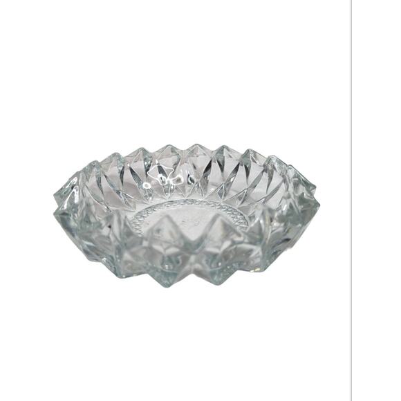 KIG Indonesia Decorative Diamond Cut Crystal Glass Candy Bowl Trinket Dish Vtg - Picture 2 of 7